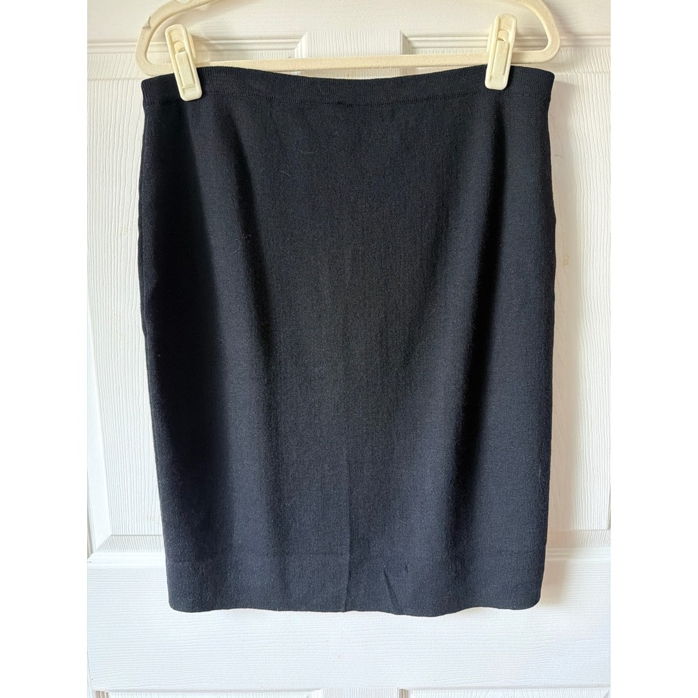 Eileen Fisher Skirt Women PL Black Wool Knit Pencil Petite Minimalist